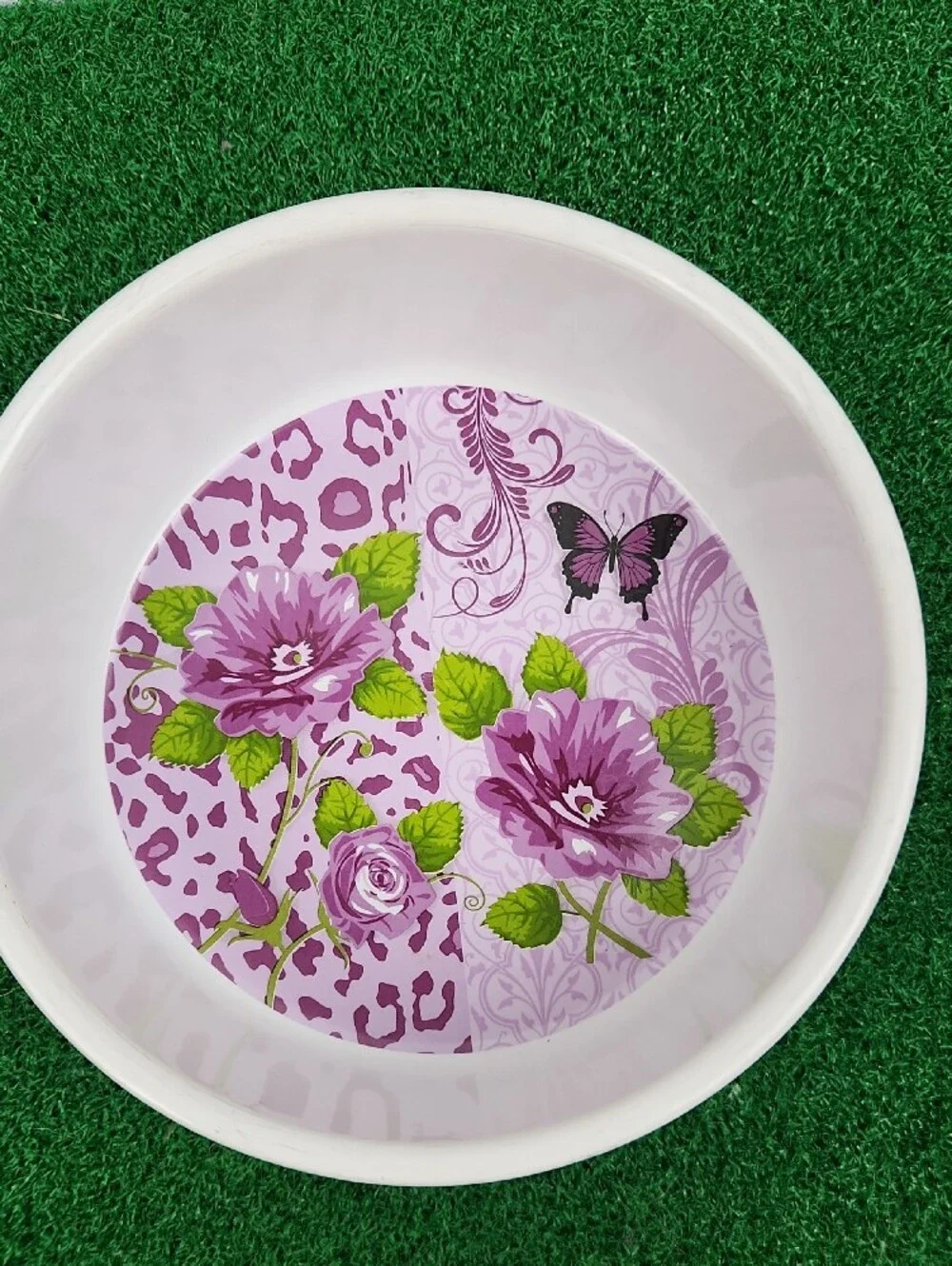 Debra Valencia Blue Harbor Ceramic Pet Bowl Purple Floral Lrg 6